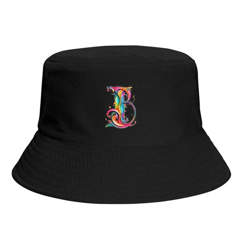 Ornate Rainbow Watercolor Letter B Typography Art Bucket Hat