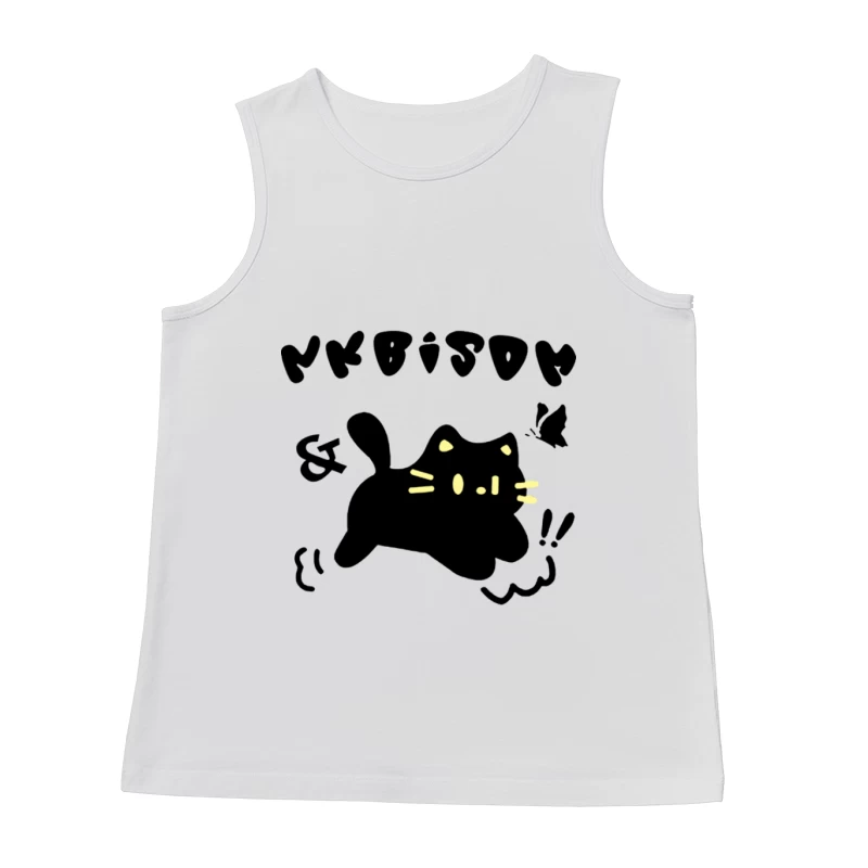 Niedliche Katze mit Text und Schmetterling Herren Tanktops