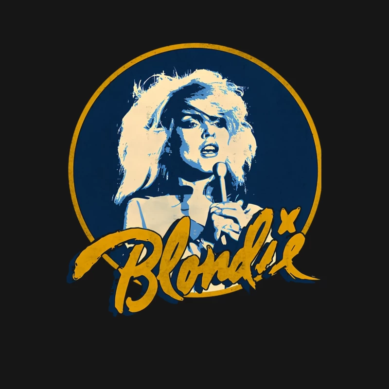 Vintage Blondie Band Logo with Blue and Gold Design Female T-Shirt