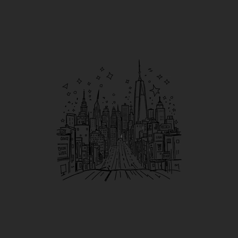 Urban Night Skyline Illustration Baseball Cap