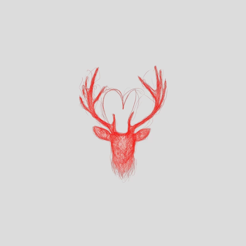 Red Sketched Deer Head with Antlers Baseball Cap