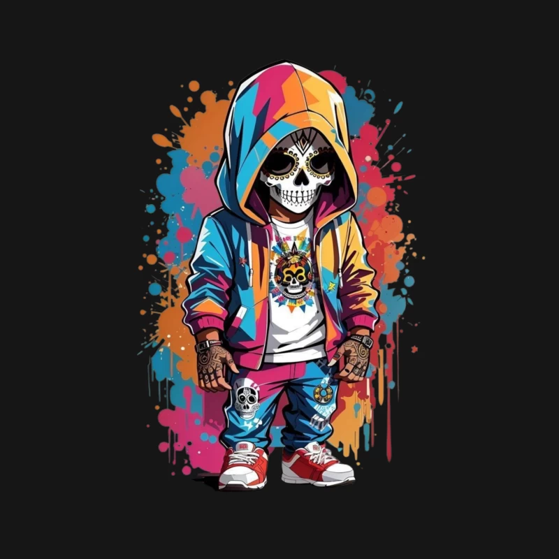 Colorful Skeleton Character in Streetwear Male Long Sleeve T-Shirt