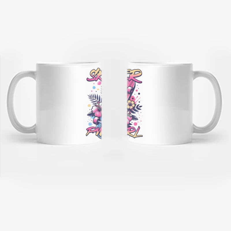 Tropical Skater Girl Typography with Floral Design Coffee Mug