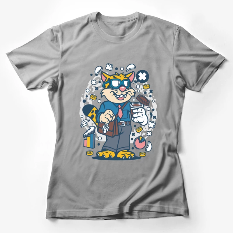 Chat d'affaires énergique tenant un café Femme T-Shirt