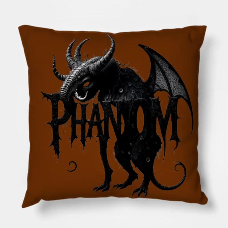 Gothic Phantom Beast with Horns and Wings Dark Art Illustration Throw Pillow