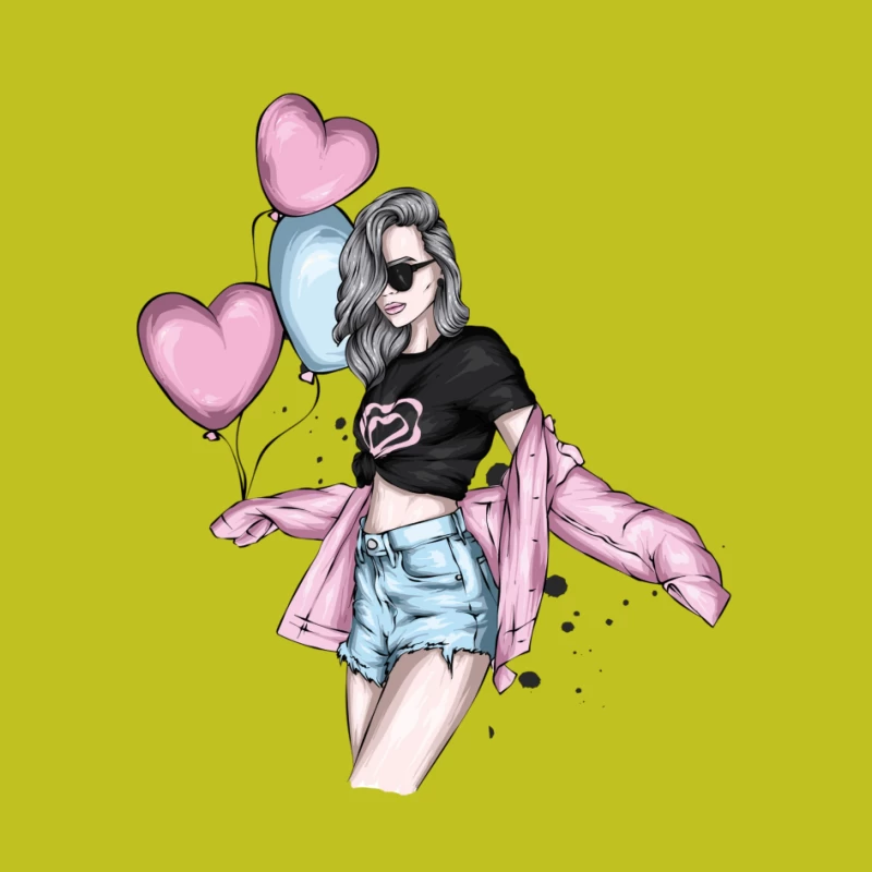 Stylish Girl with Balloons in Summer Fashion Pin