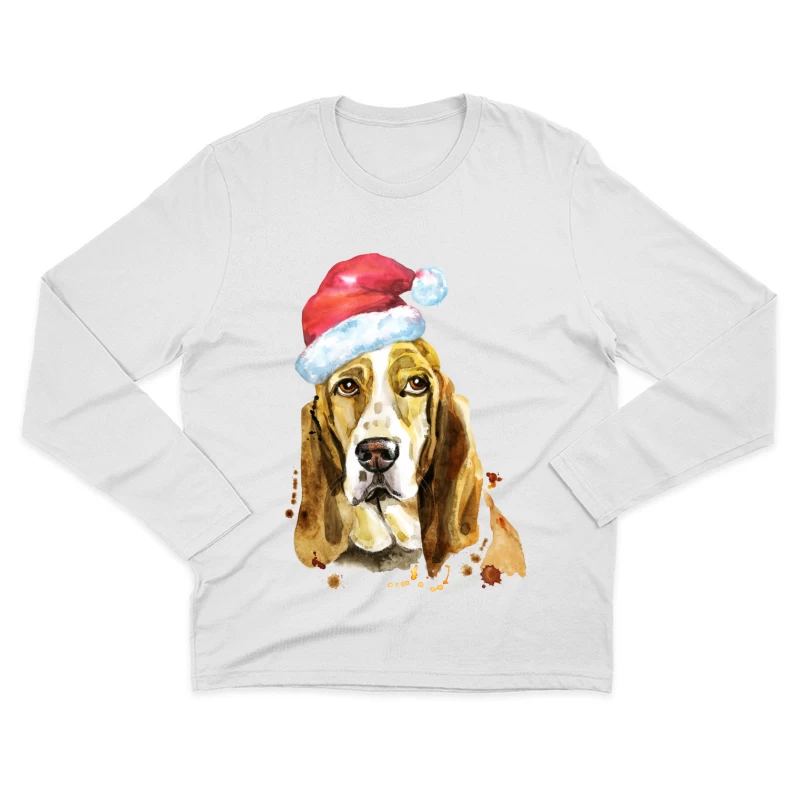 Basset Hound avec Chapeau de Noël Homme Manches Longues T-Shirt