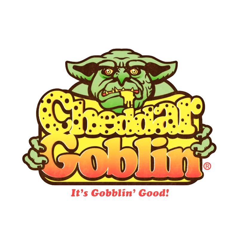 Retro Goblin Character Food Logo with Yellow Typography Tapestry