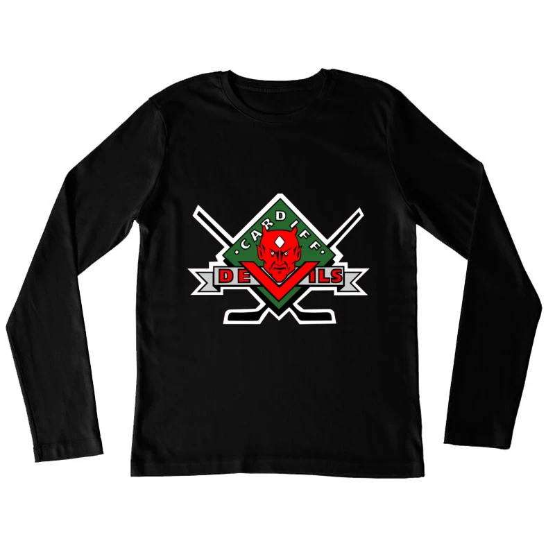 Cardiff Devils Hockey Team Logo with Red Devil Mascot Female Long Sleeve T-Shirt