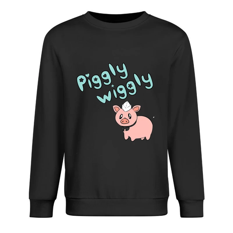 Cute Cartoon Pig with "Piggly Wiggly" Text Male Pullover Sweatshirt