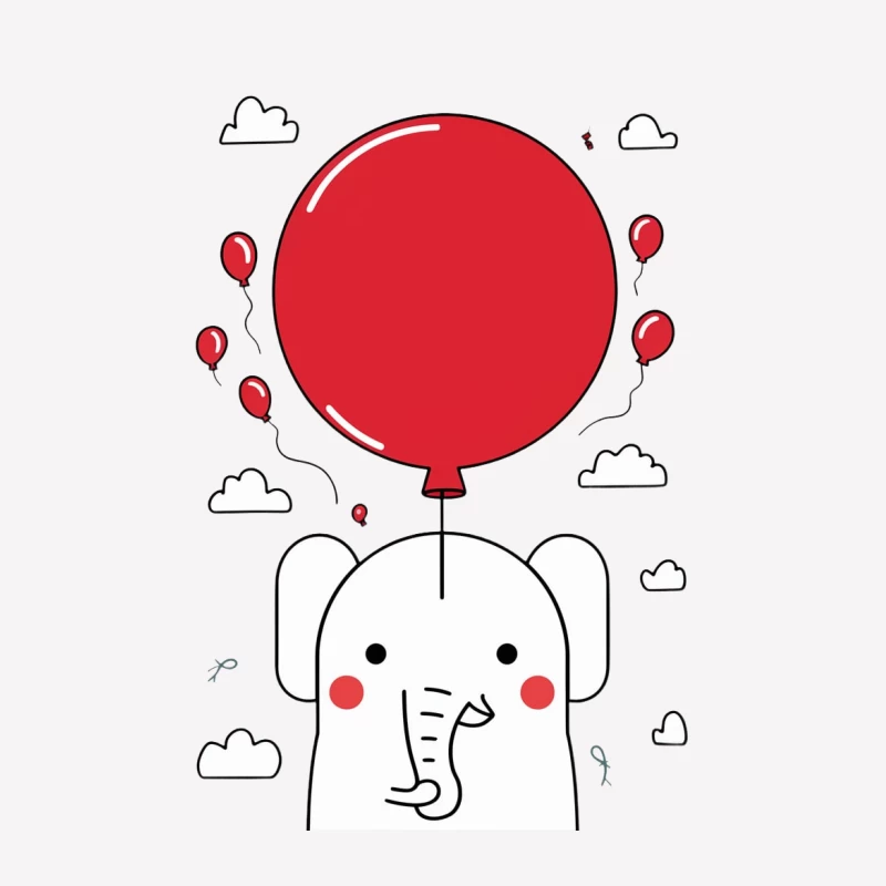 elephant balloon cartoon cute clouds illustration Female T-Shirt