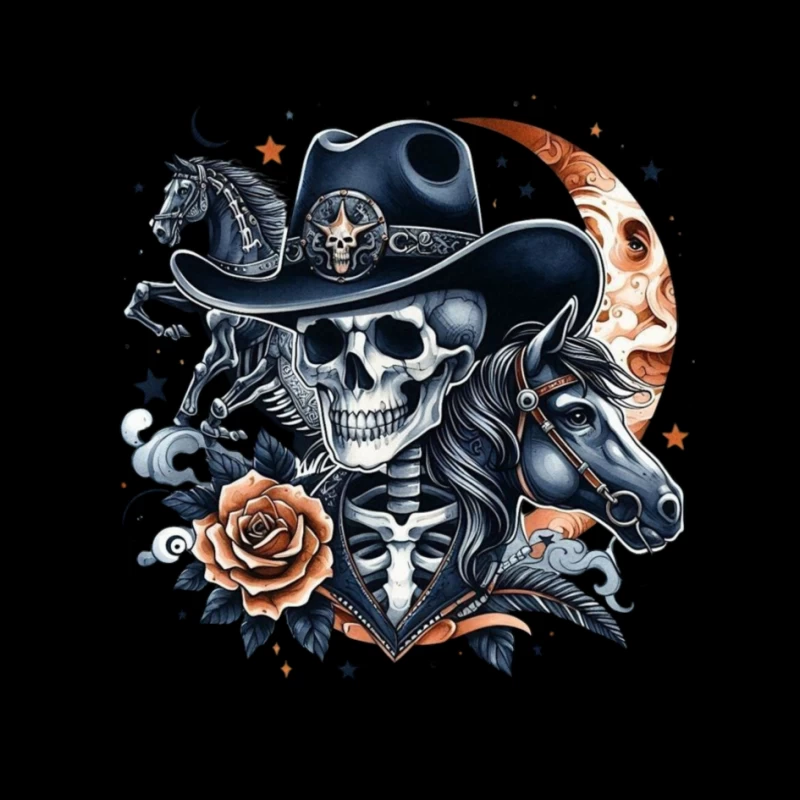 Skeleton Cowboy with Horses and Floral Elements Pin