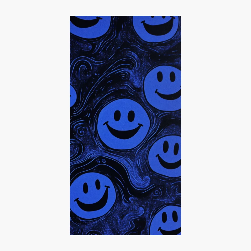 Retro Blue Smiley Faces on Psychedelic Dark Background iPhone Case