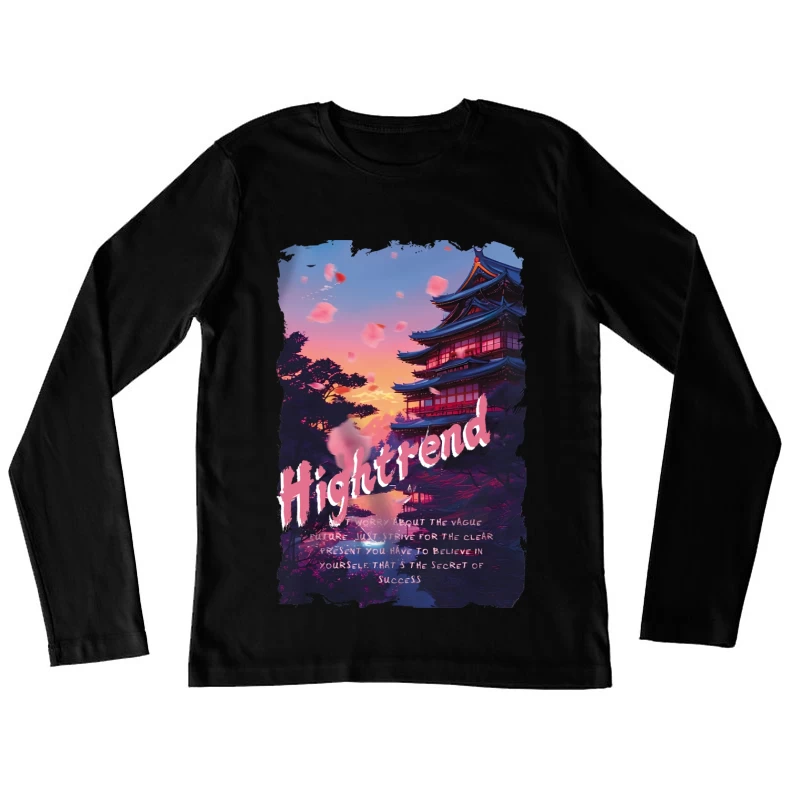Japanische Abendlandschaft mit motivierendem Zitat Damen Langarm T-Shirt