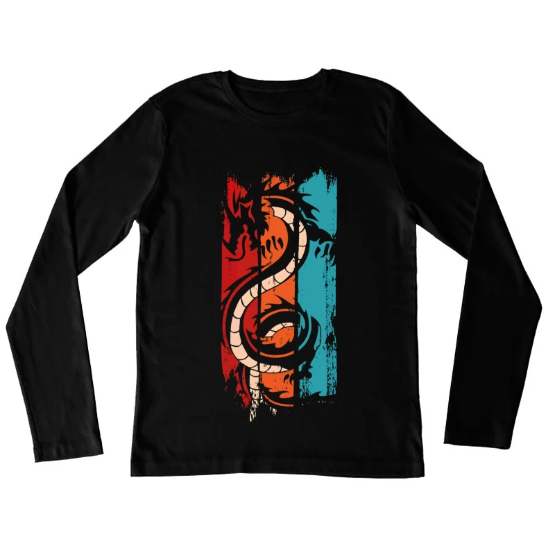 Tri-Color Dragon: Retro Tribal Vibes Female Long Sleeve T-Shirt