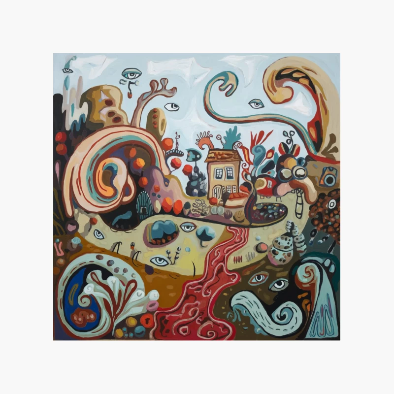 Whimsical Surrealist Dreamscape with Eyes and Swirls Cotton Tote Bag
