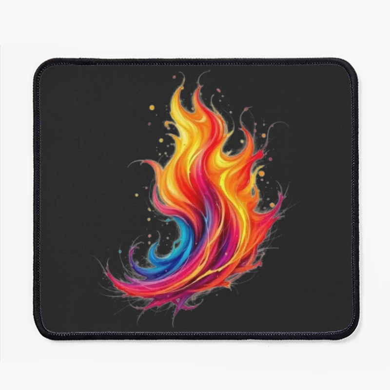 Vibrant Rainbow Flame Abstract Art Mouse Pad