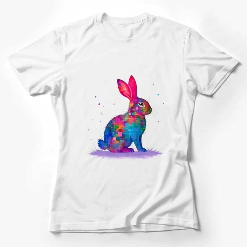 Vibrant Watercolor Geometric Rabbit Art Female T-Shirt