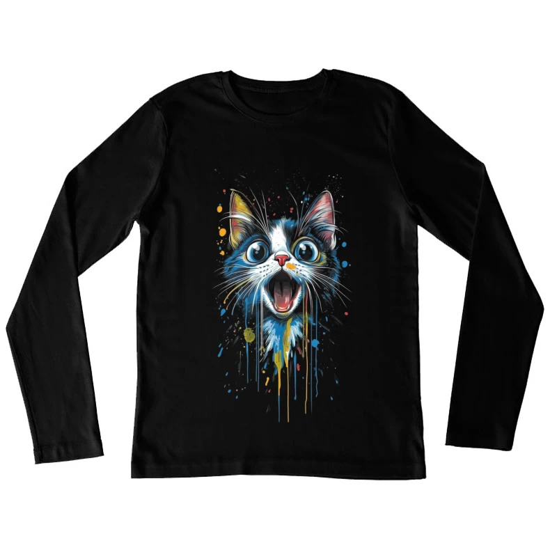 Colorful Cat Artwork Female Long Sleeve T-Shirt