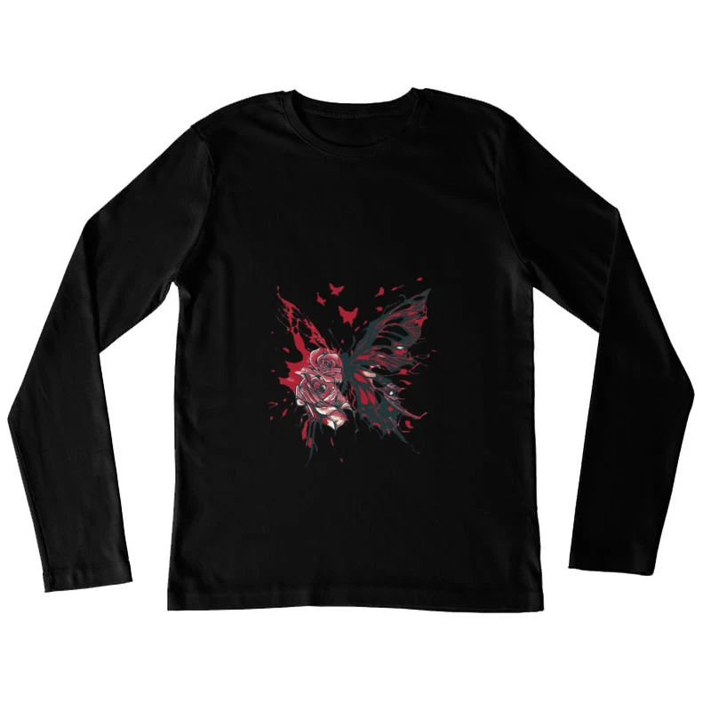 Ailes de papillon avec roses Femme Manches Longues T-Shirt