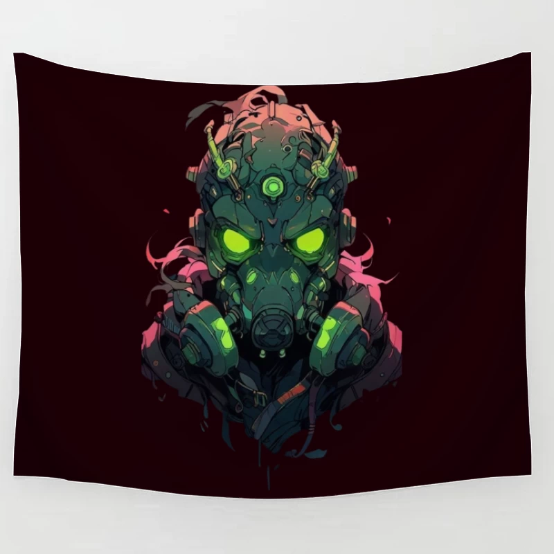 Futuristic Cyberpunk Character with Neon Gas Mask Tapestry