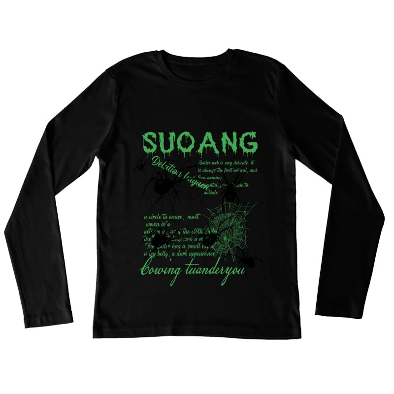 Grüner Spinnennetz-Schriftzug-Design Damen Langarm T-Shirt