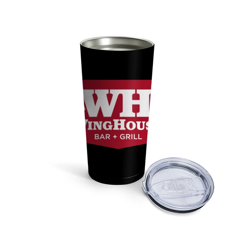 WingHouse Bar & Grill Restaurant Logo with Wings Design Travel Mug