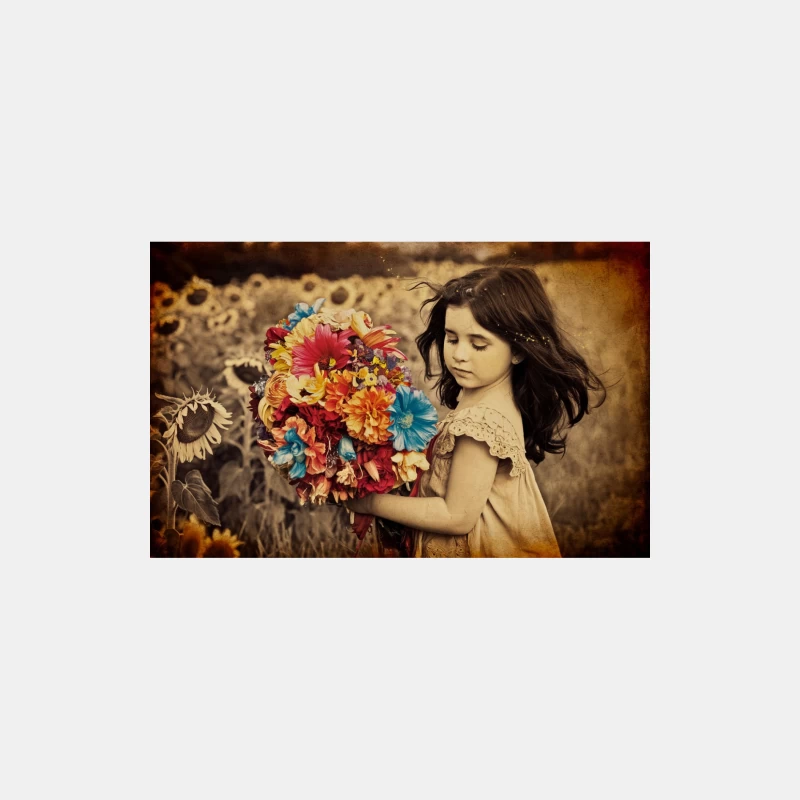 Innocent Girl with Vibrant Bouquet in Sunflower Field Male Tank Top