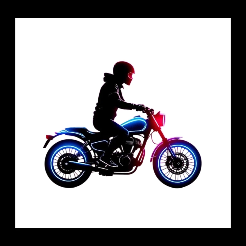 Neon-Lit Motorcycle Rider Silhouette Throw Pillow