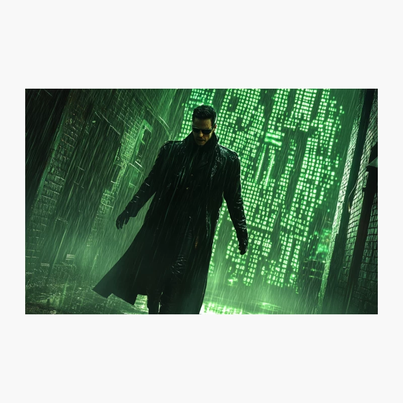 Cyberpunk Silhouette in The Matrix's Digital Rain Travel Mug