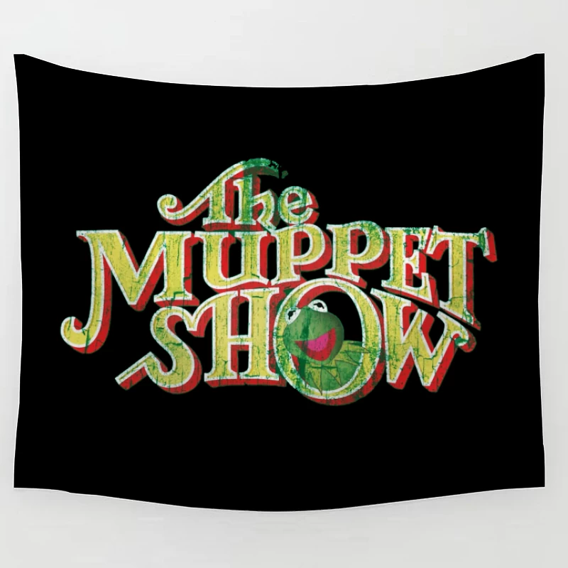 Vintage Logo Design of The Muppet Show with Green Frog Character Tapestry