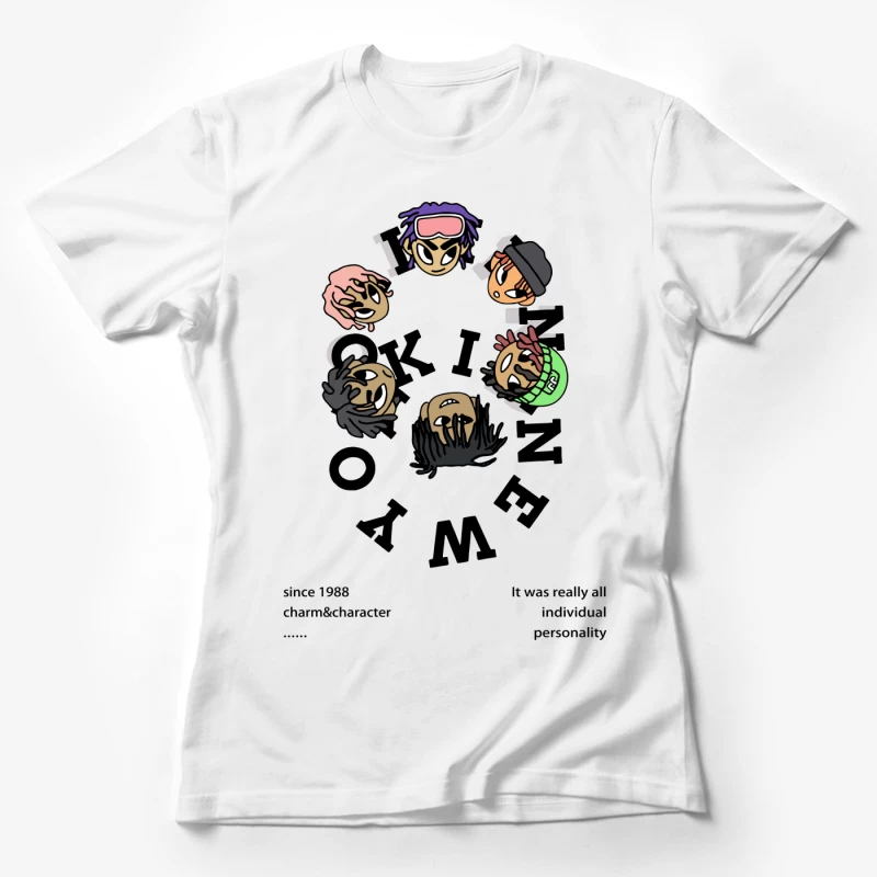 Bunte Cartoon-Charaktere im Kreis Damen T-Shirt