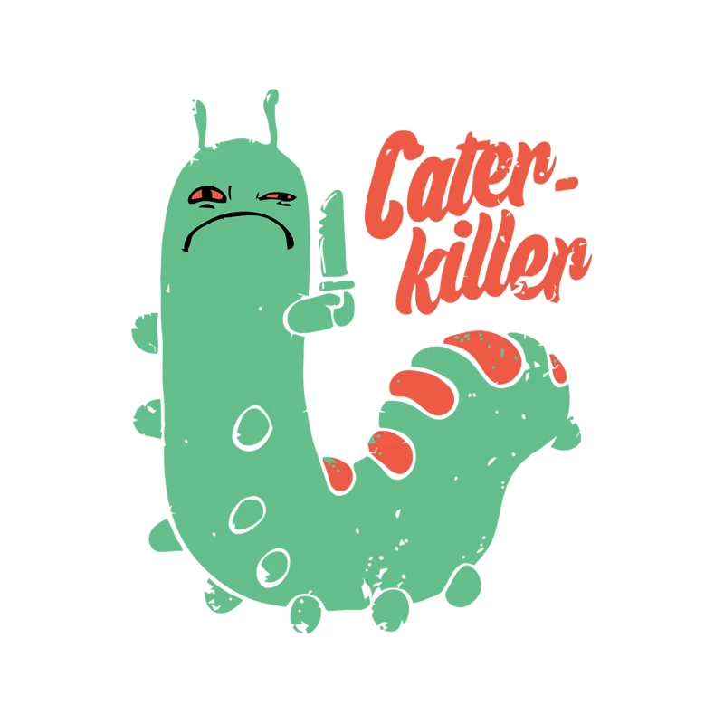 Cute Green Cartoon Caterpillar with "Cater-killer" Text Tapestry
