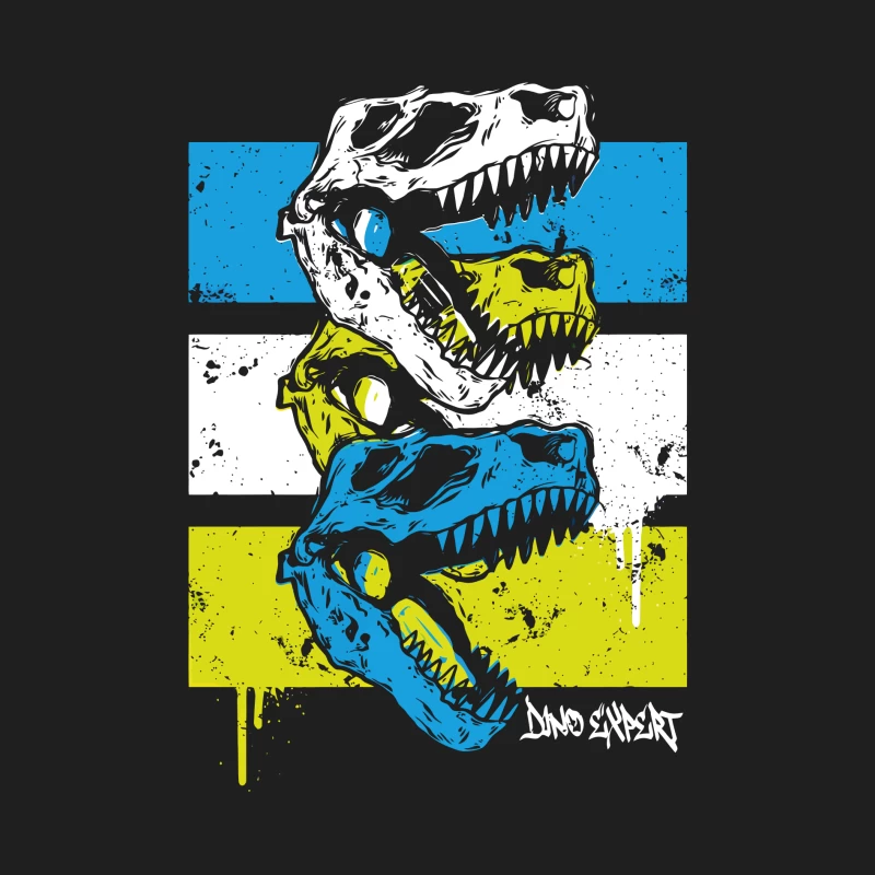 Layered T-Rex Skulls: Grunge Street Art Aesthetic Male Tank Top