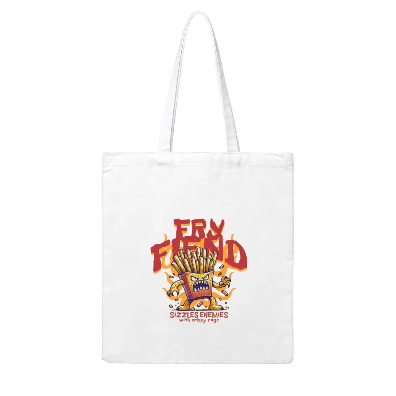 Angry French Fries Monster Character with Flames Illustration Cotton Tote Bag