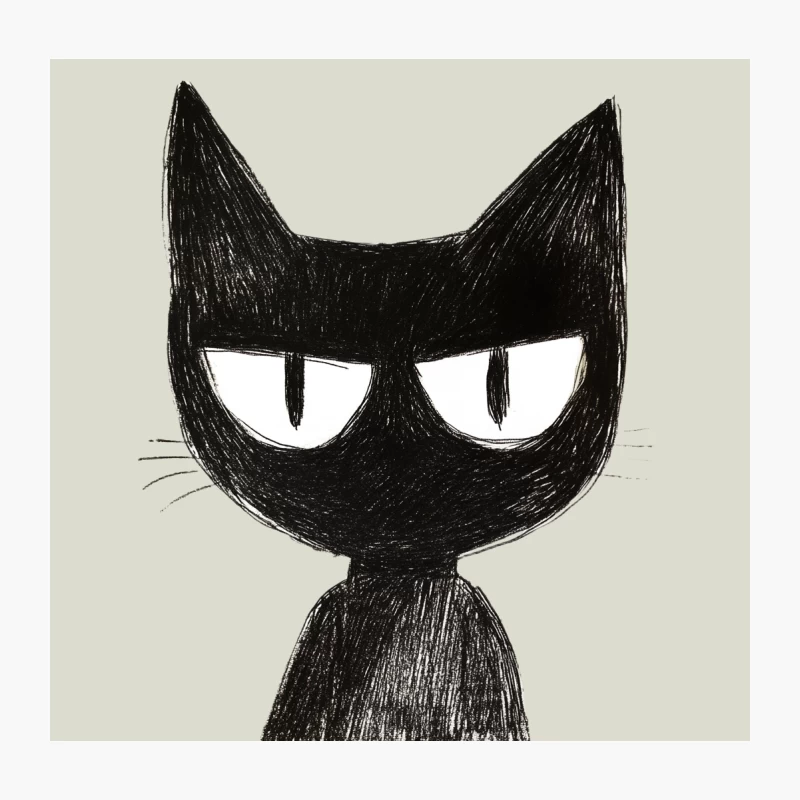 Grumpy Black Cat Minimalist Sketch Illustration Throw Pillow