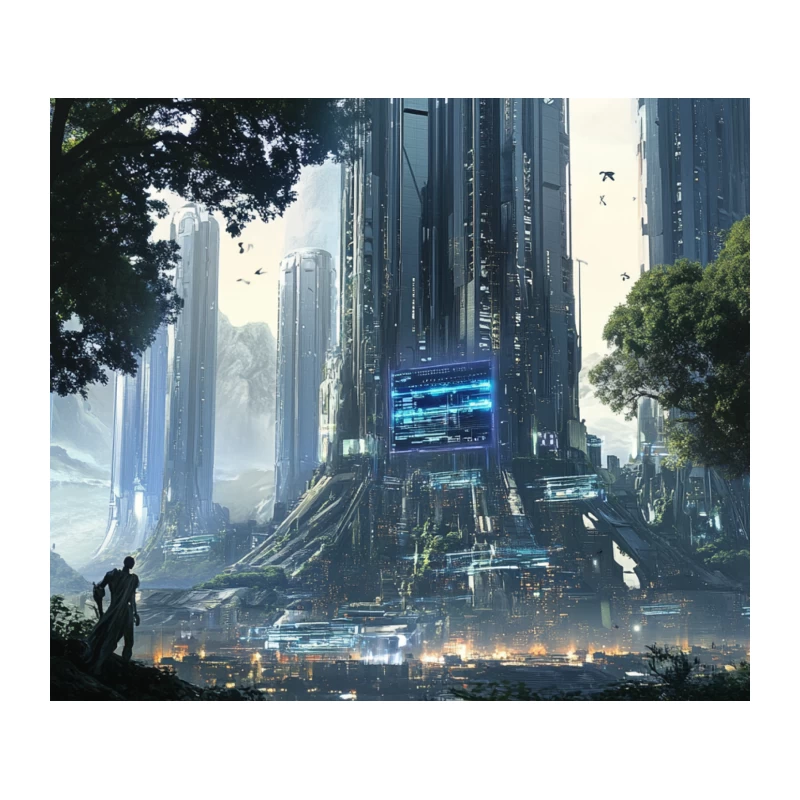 Futuristic Metropolis: Where Nature Meets Technological Utopia Tapestry