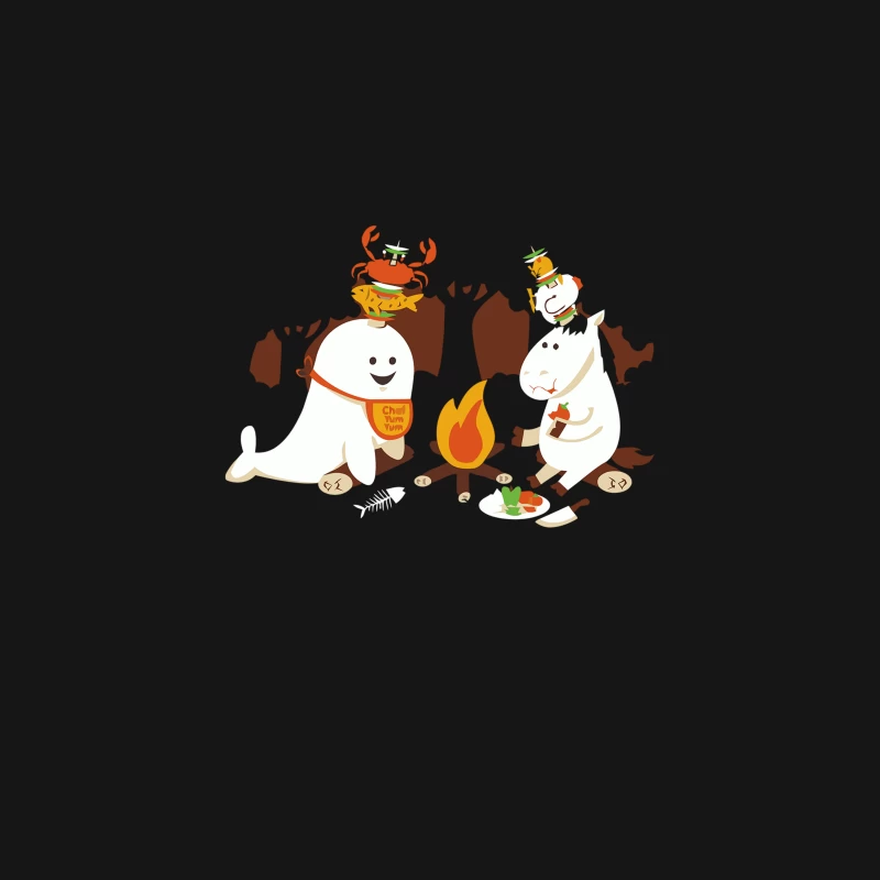 Cartoon Ghosts' Campfire Cookout with Crab and Burgers Desk Mat
