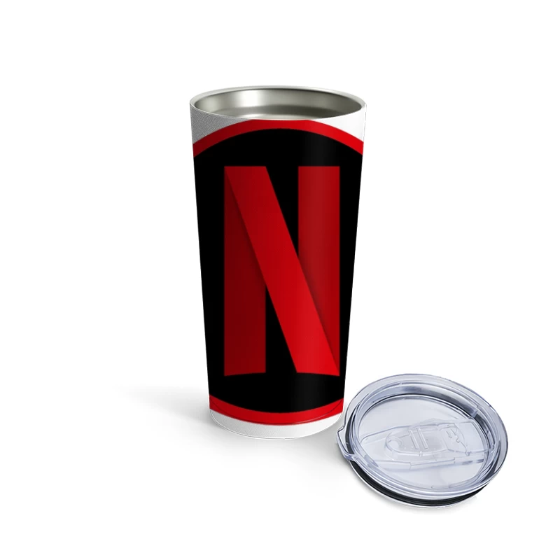 Netflix Streaming Service Logo in Red and Black Circle Travel Mug