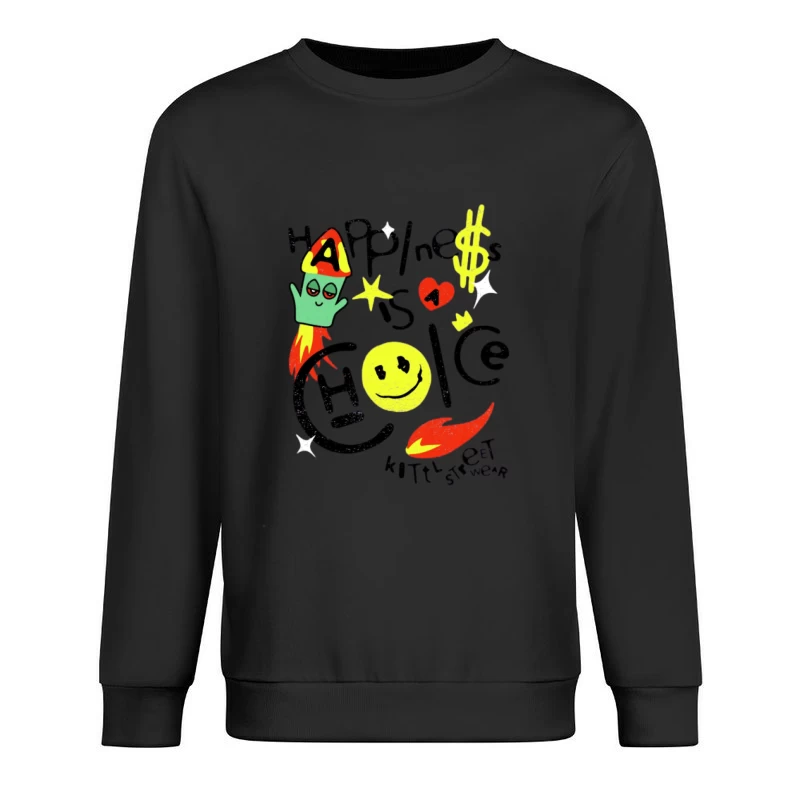 Art Abstrait avec Smiley et Fusée Homme Sweat-shirt à enfiler