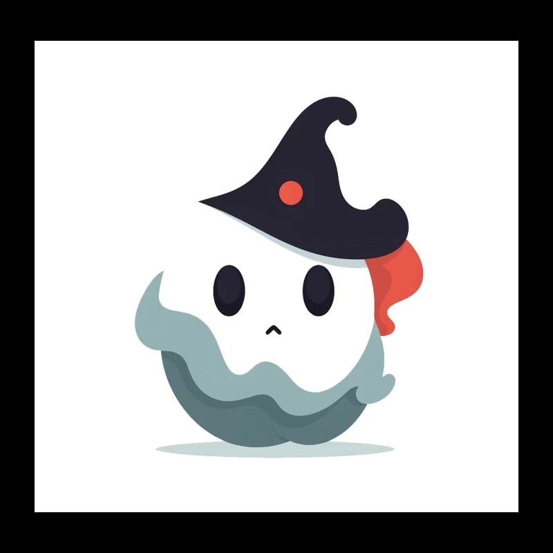 Cute Cartoon Ghost with Witch Hat Throw Pillow