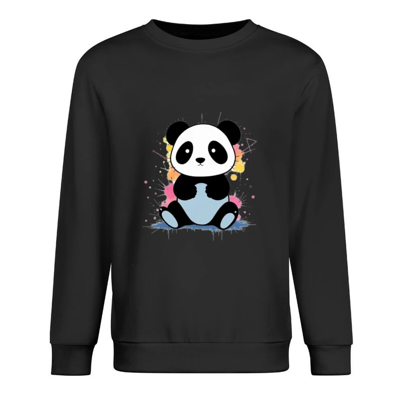 Adorable Cartoon Panda with Watercolor Splash Background Male Pullover Sweatshirt