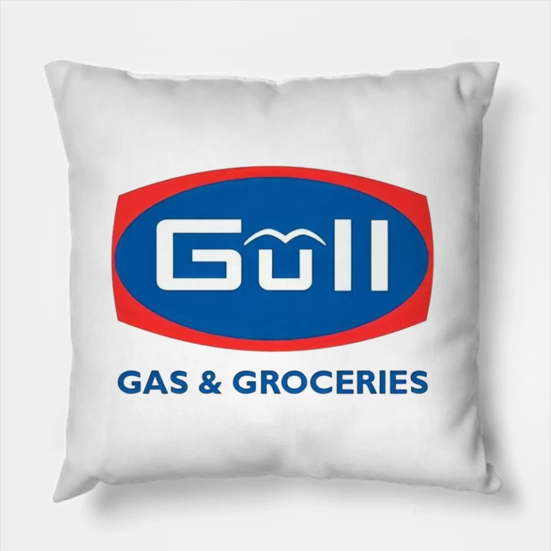 Gull Gas Station and Grocery Store Brand Logo Throw Pillow