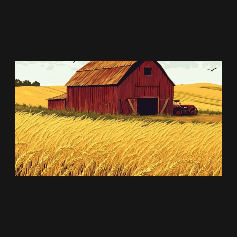Rustic Red Barn in Golden Wheat Field: A Rural Harvest Scene Desk Mat