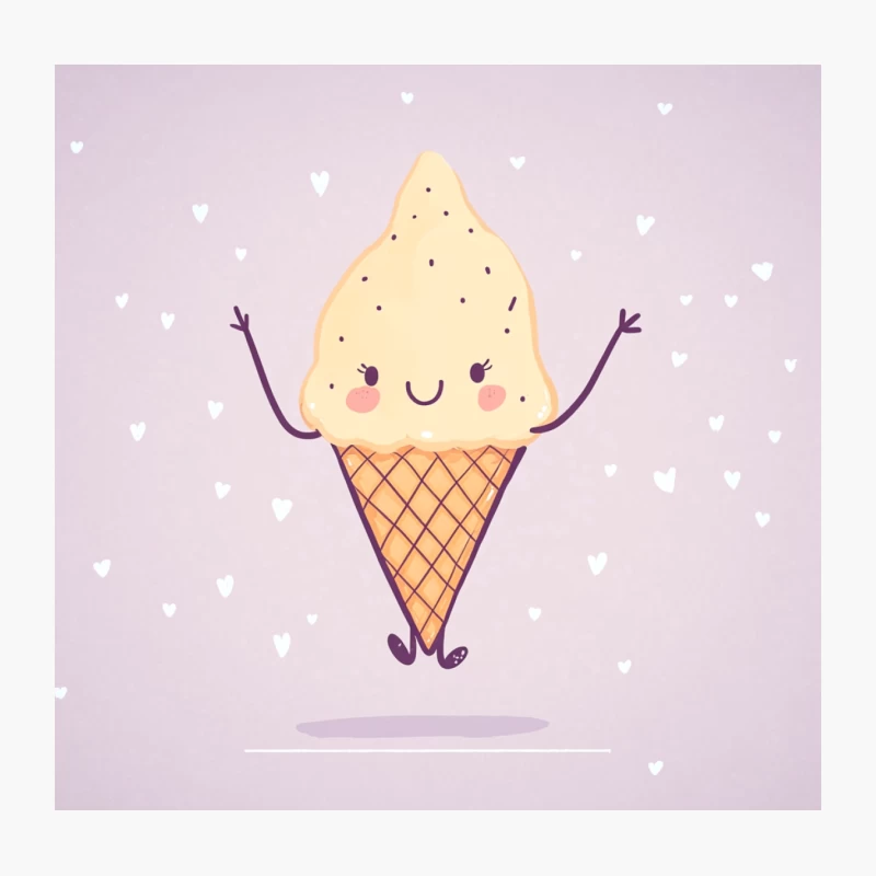 Cute Kawaii Ice Cream Cone with Hearts Background Throw Pillow