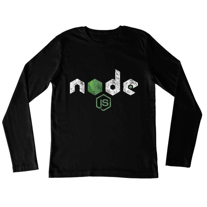 Node.js Programming Technology Logo with Distressed Effect Female Long Sleeve T-Shirt