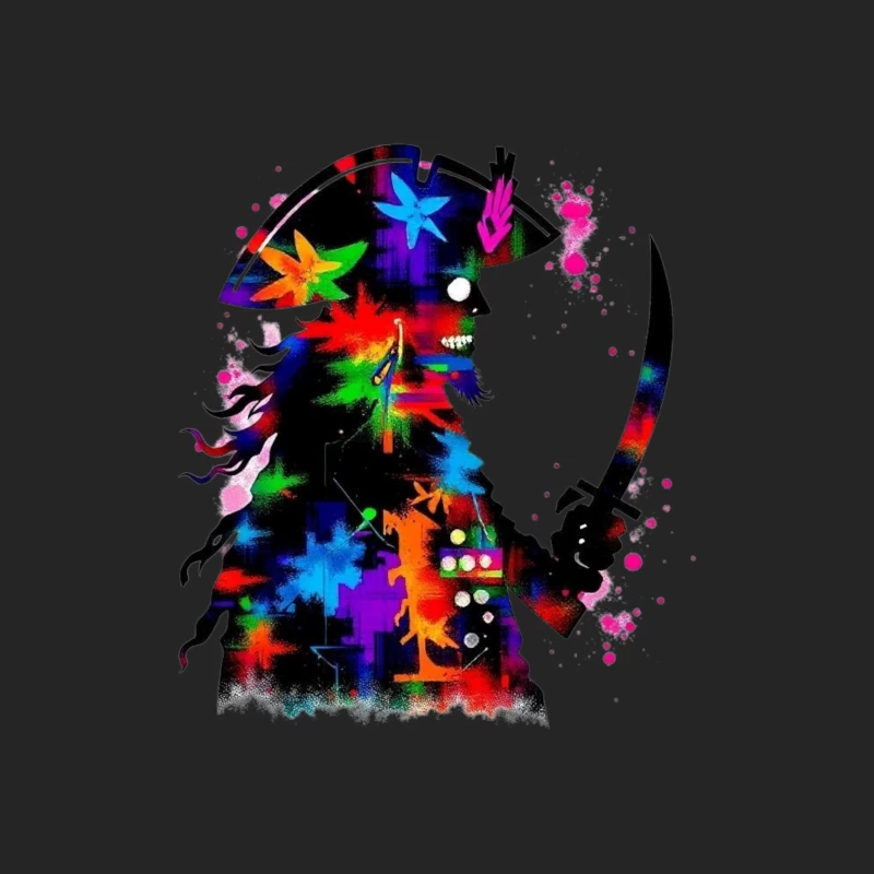 Colorful Pirate Silhouette with Sword Male Pullover Sweatshirt