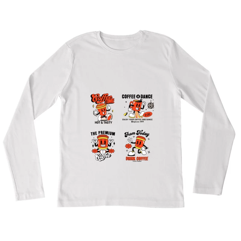 Personnage de tasse de café joyeux Femme Manches Longues T-Shirt