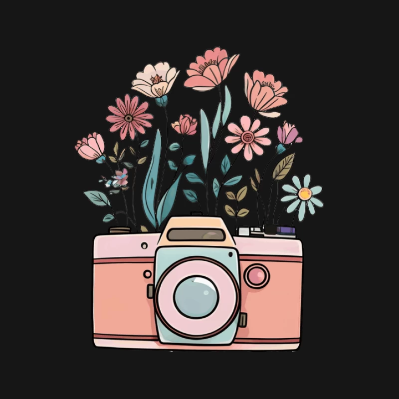 Blumenkamera Illustration Herren Langarm T-Shirt