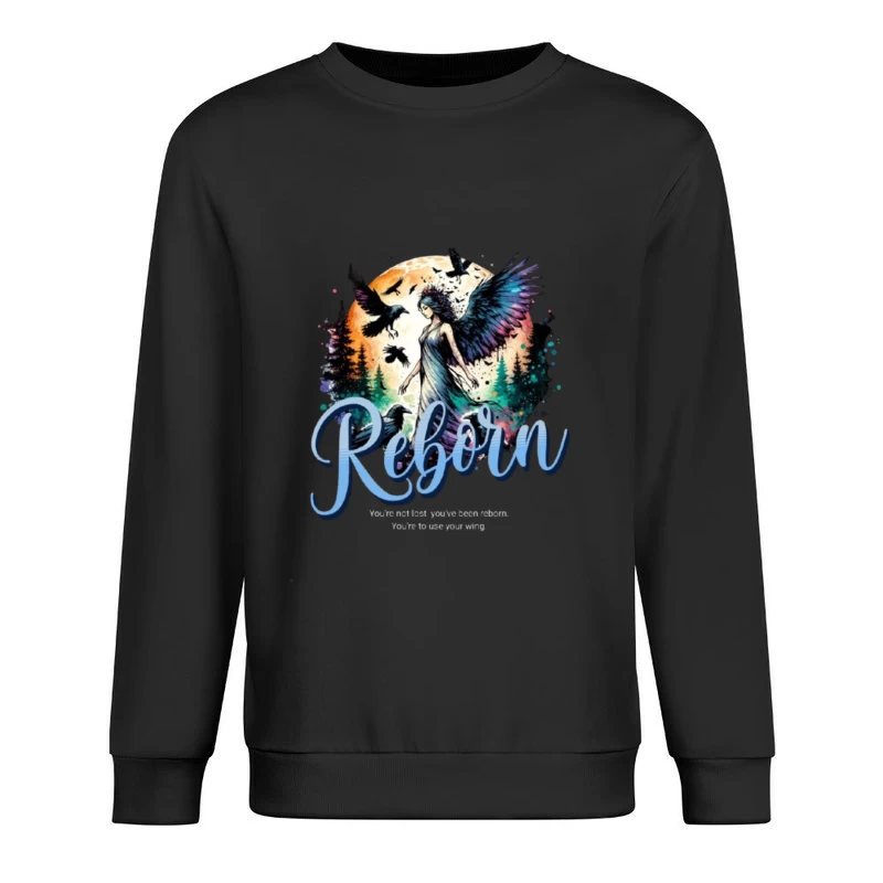 Ethereal Angel Reborn in Mystical Forest Sunset Male Pullover Sweatshirt